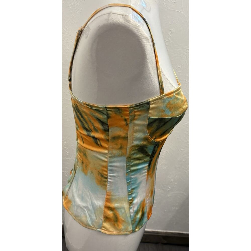 Pretty Little Thing Women’s Orange Tie Dye Structured Corset Top Size 8 Bustier - Picture 7 of 10